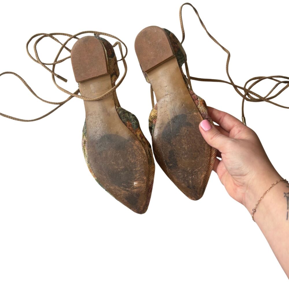 Steve Madden Floral Lace-Up Walkie Flats | Vintage Tapestry Ballet Shoes - Picture 5 of 12
